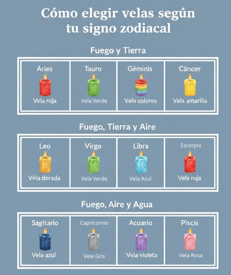 Correspondencia de colores de velas y signos del zodiaco para rituales